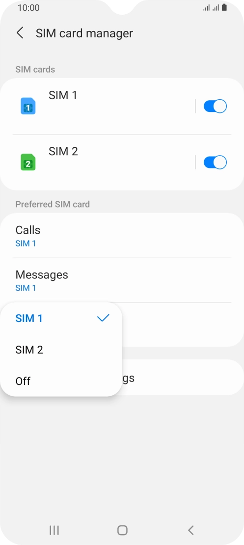 Press the required setting.
