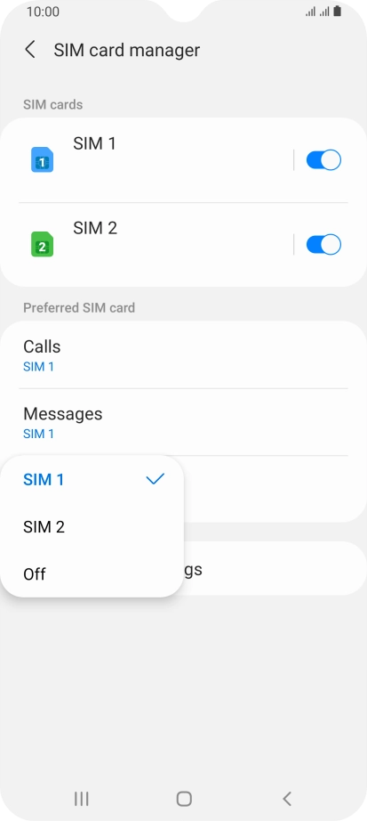 Press the required setting.