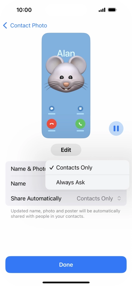 Press the required setting.