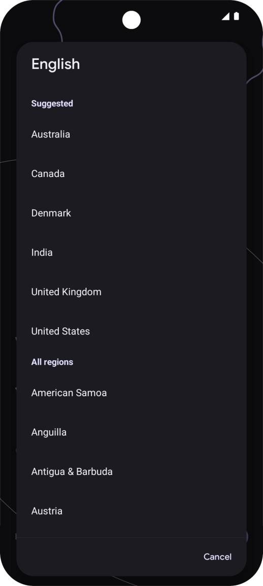 Press the required country or area.