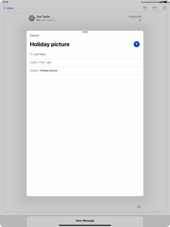 Press the text input field and write the text for your email.