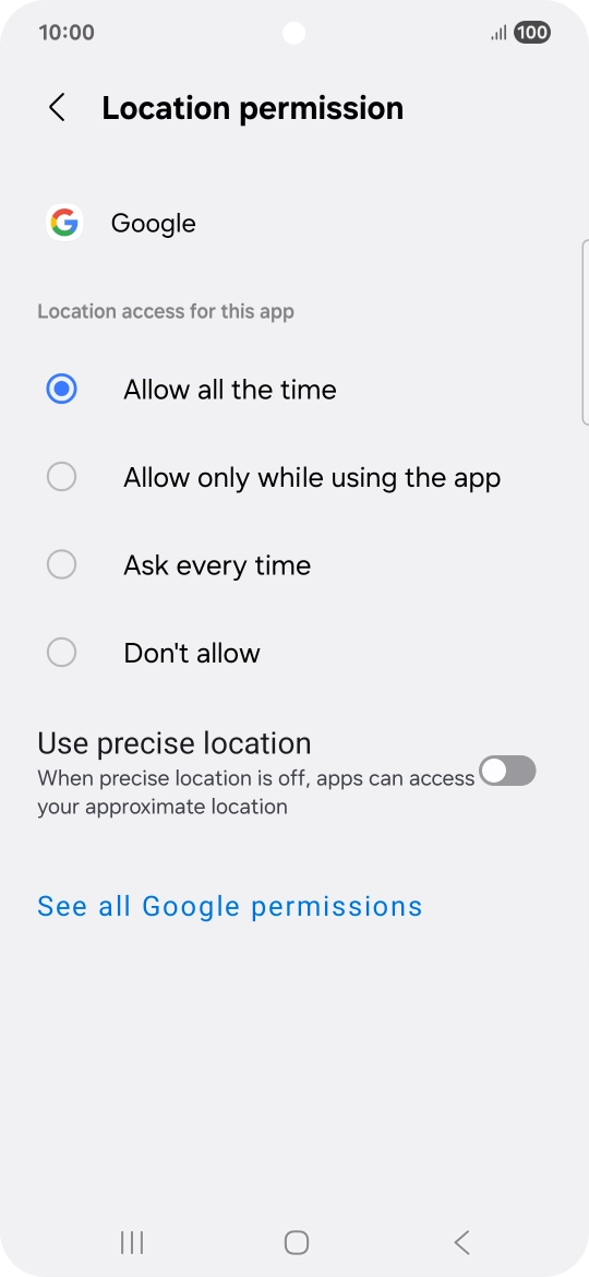 Press the required setting.
