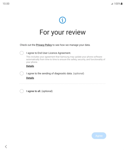 Press the fields next to the required settings to select them.