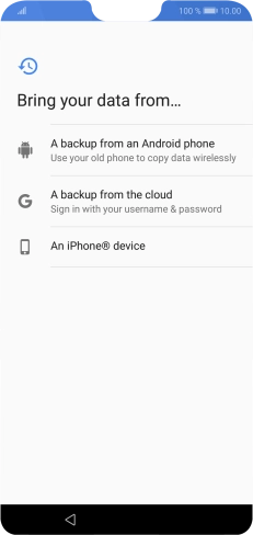 Press the required setting and follow the instructions on the screen to transfer the content from the other phone and finish the activation of your phone.