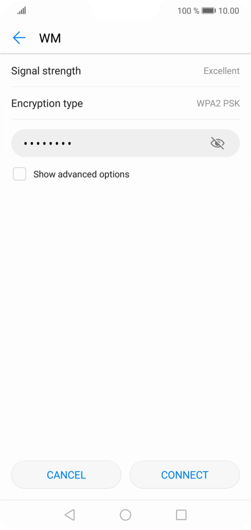 Key in the password for the Wi-Fi network and press CONNECT.