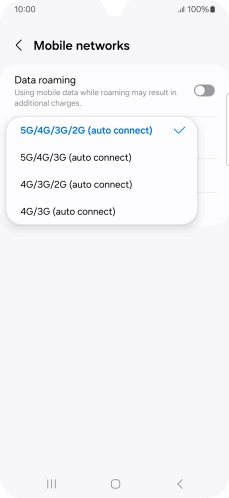 Press the required network mode.