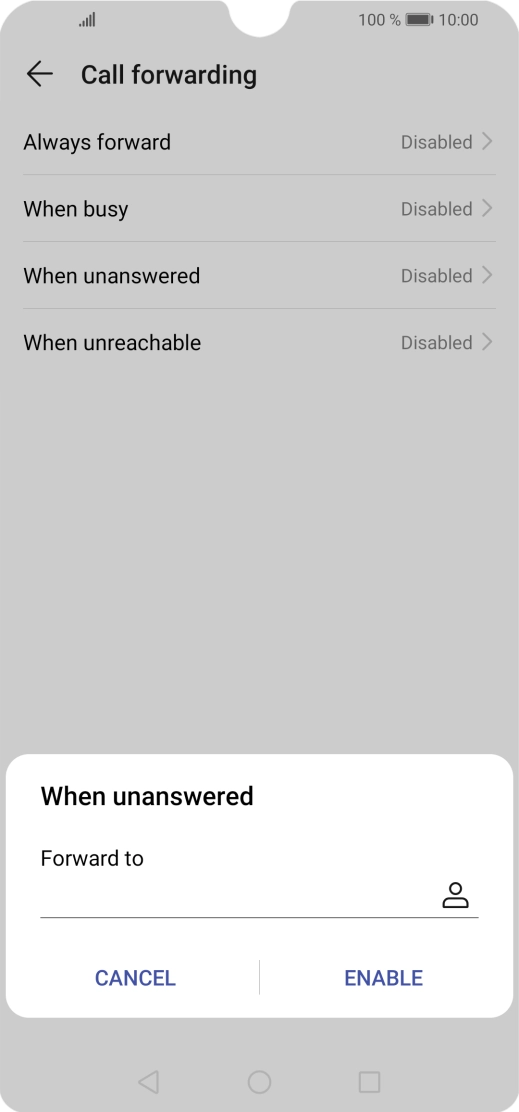 Key in +447953222222 and press ENABLE.