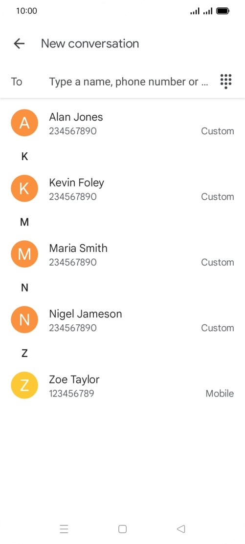 Press the search field and key in the first letters of the recipient's name.