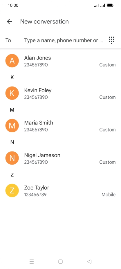 Press the search field and key in the first letters of the recipient's name.