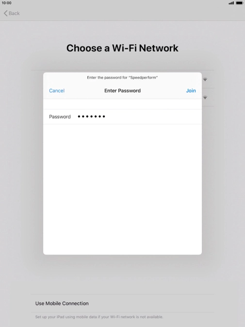 Key in the password for the Wi-Fi network and press Join.
