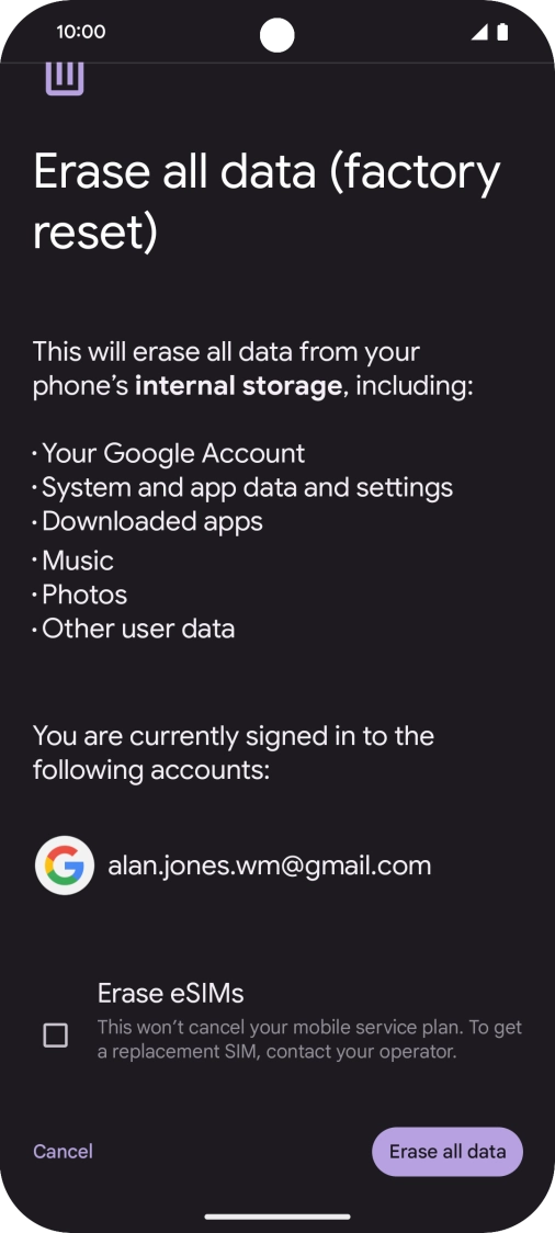 Press Erase all data.