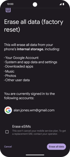 Press Erase all data.