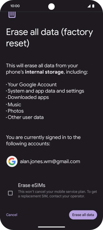 Press Erase all data.