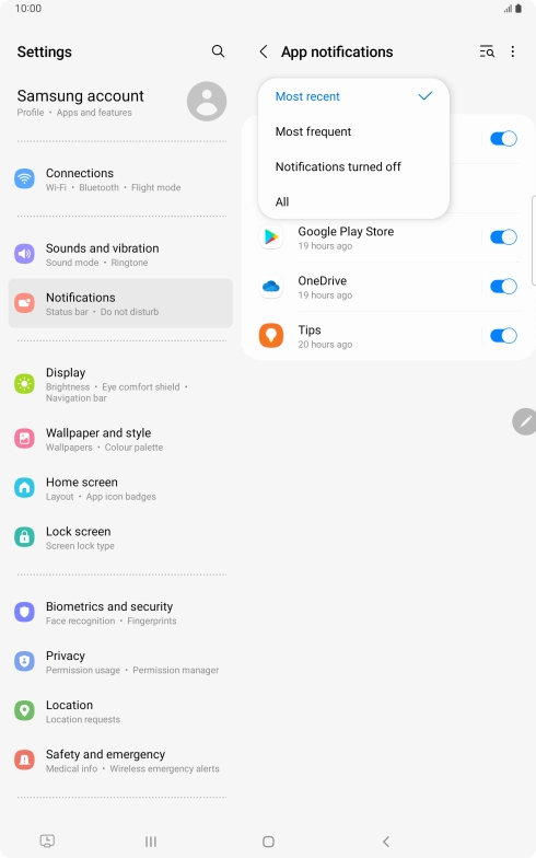 Press the required setting.