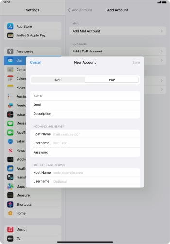 Press Host Name and key in the name of your email provider's incoming server.