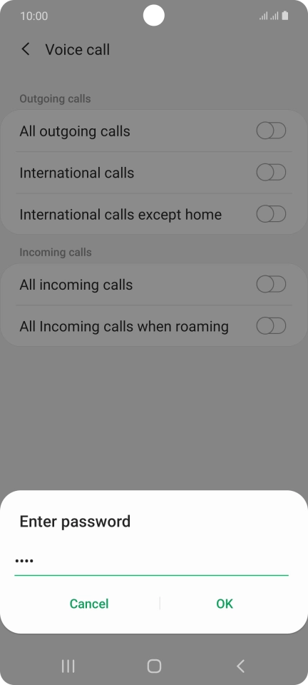Key in your barring password and press OK.