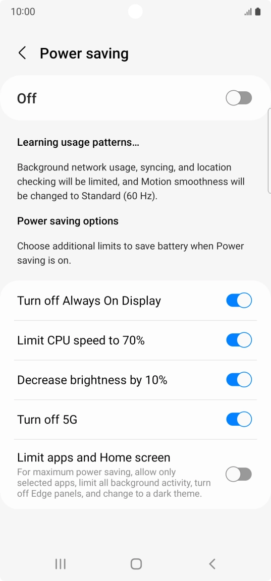 Press the indicators next to the required settings.