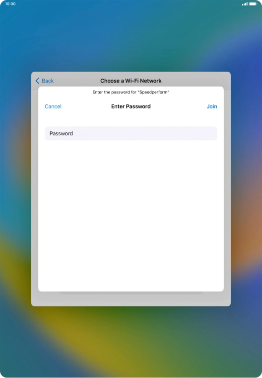 Key in the password for the Wi-Fi network and press Join.