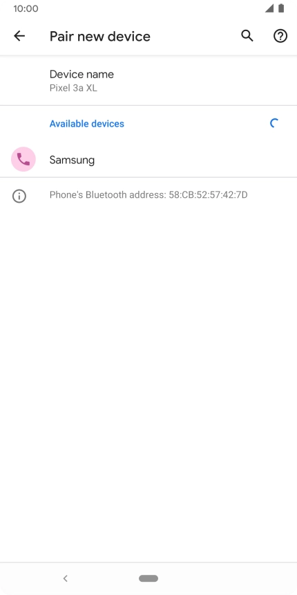 Press the required Bluetooth device and follow the instructions on the screen to pair the device with your phone.