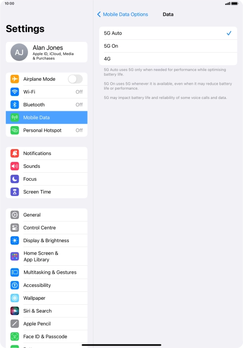 To turn on automatic switch between 5G and 4G, press 5G Auto.