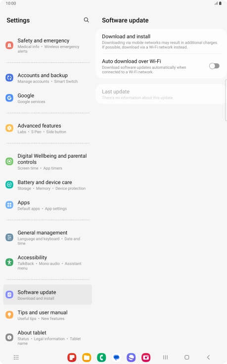 Press Download and install. If a new software version is available, it's displayed. Follow the instructions on the screen to update the tablet software.