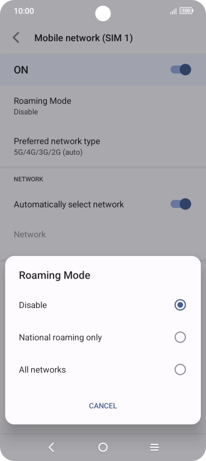 Press the required setting to turn the function on or off.