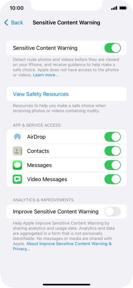 Press the indicators next to the required applications to turn the function on or off.