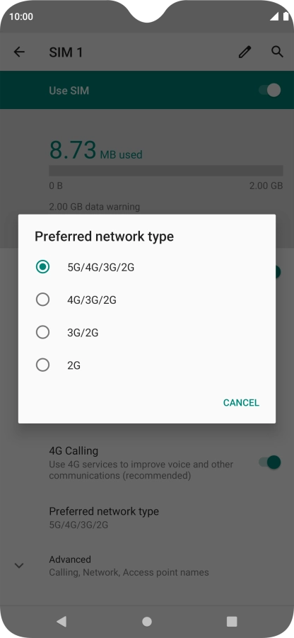 Press the required network mode.