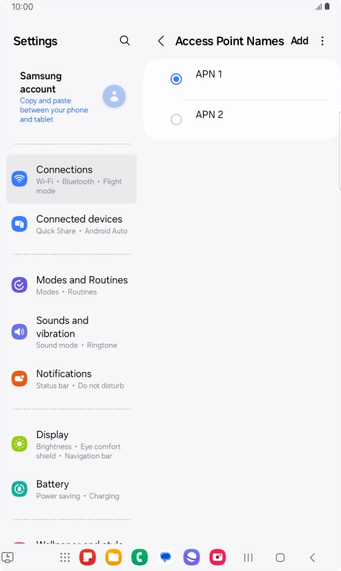 Press the field next to the data connection to activate it.