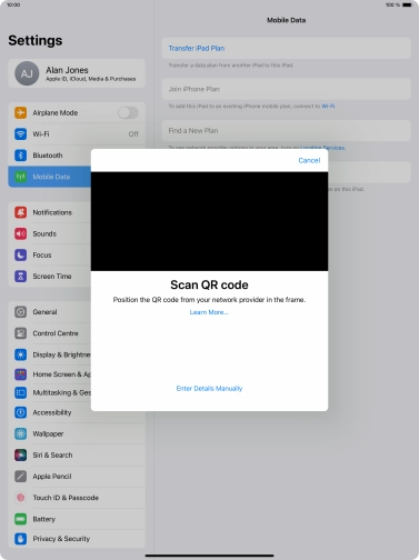 Place the QR code you've received inside the tablet camera frame to scan the code.