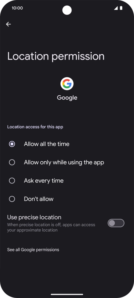 Press the required setting.