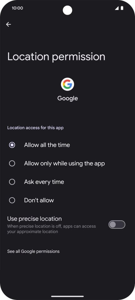 Press the required setting.
