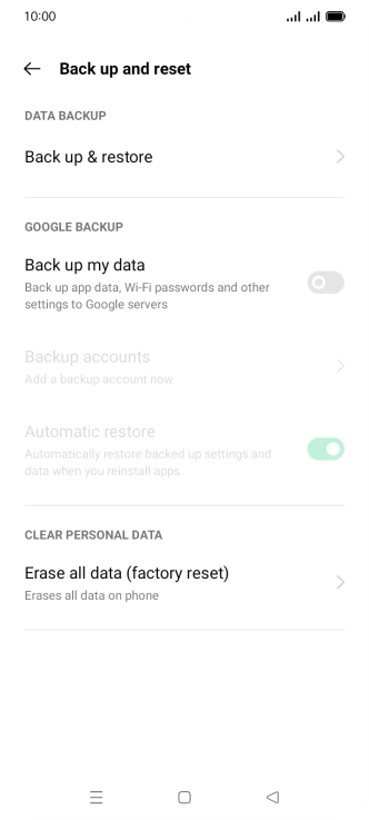 Press Erase all data (factory reset).