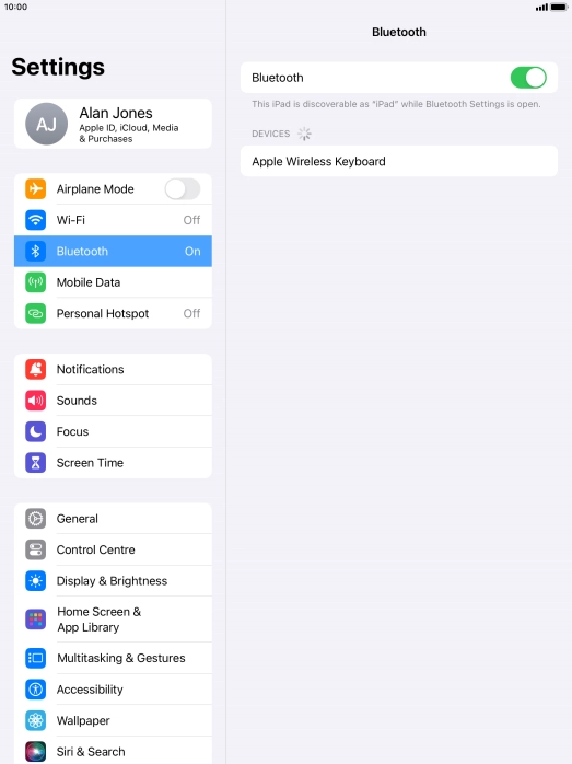 Press the required Bluetooth device and follow the instructions on the screen to pair the device with your tablet.