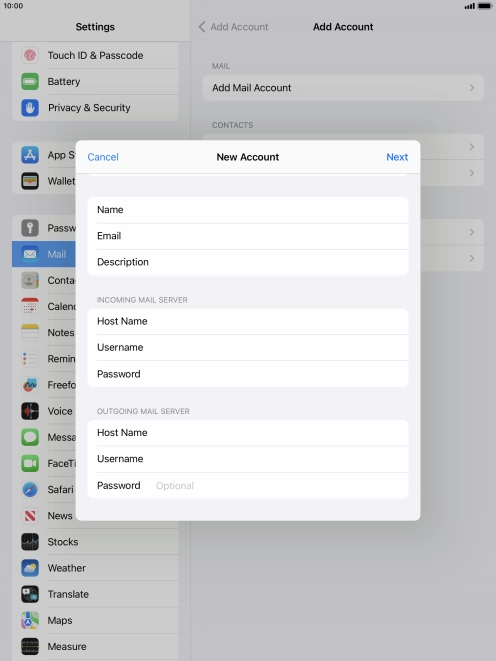 Press Password and key in the password for your email account.