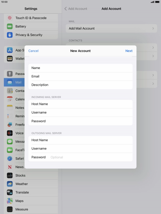 Press Password and key in the password for your email account.