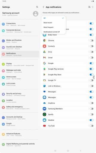 Press the required setting.