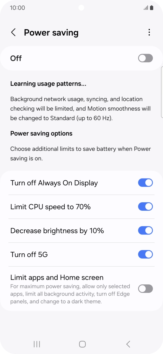 Press the indicators next to the required settings.