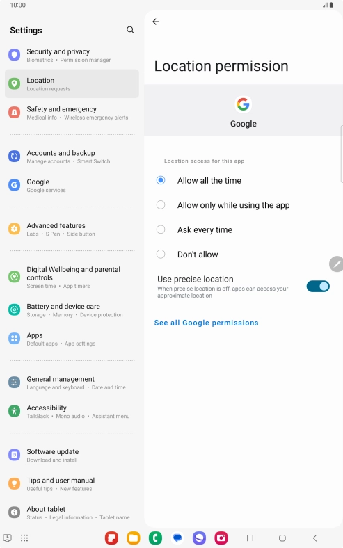 Press the required setting.