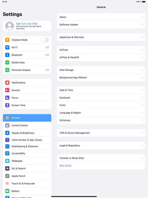 Press Sign in to your iPad.
