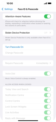 Press Turn Passcode On and key in a phone lock code of your own choice twice.