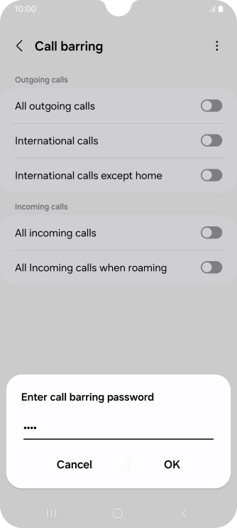 Key in your barring password and press OK.