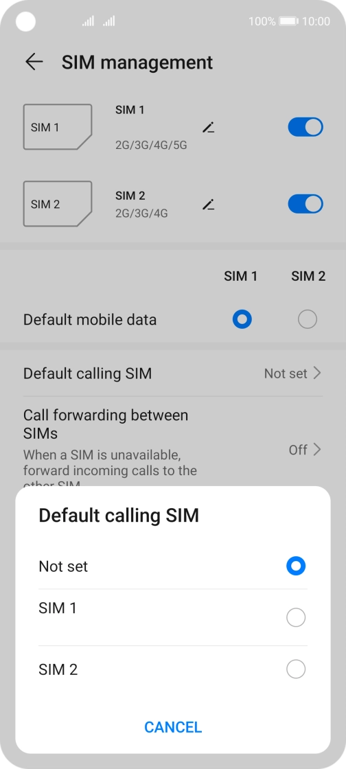 Press the required setting.