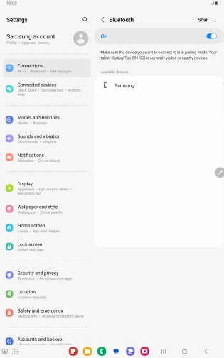 Press the required Bluetooth device and follow the instructions on the screen to pair the device with your tablet.