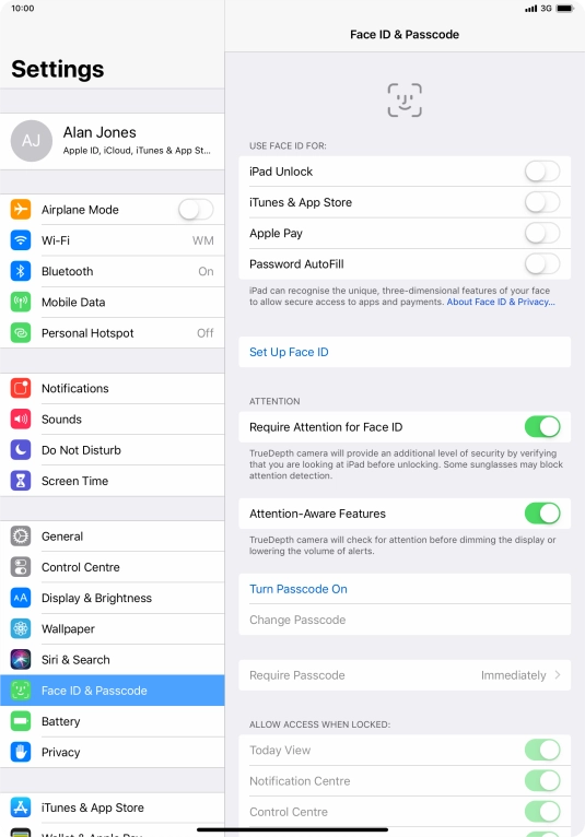 Press Turn Passcode On and key in a lock code of your own choice twice.