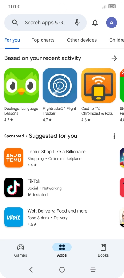 Press the search field.