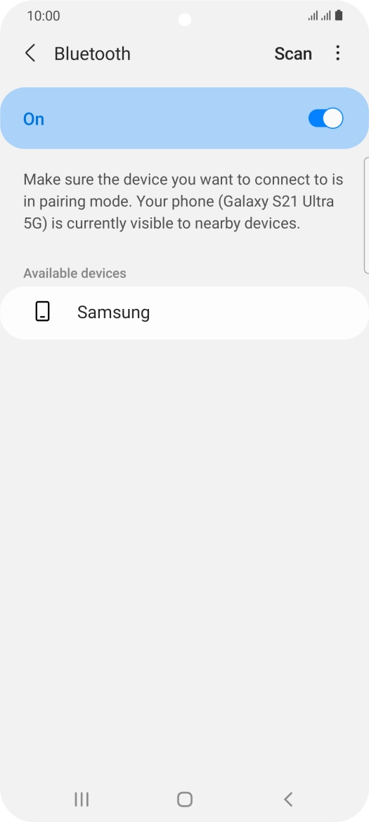 Press the required Bluetooth device and follow the instructions on the screen to pair the device with your phone.