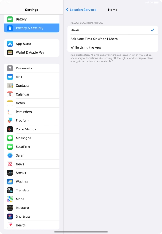 Press the required setting to turn the function on or off.