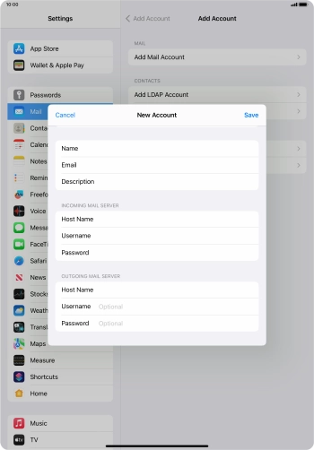 Press Username and key in the username for your email account.