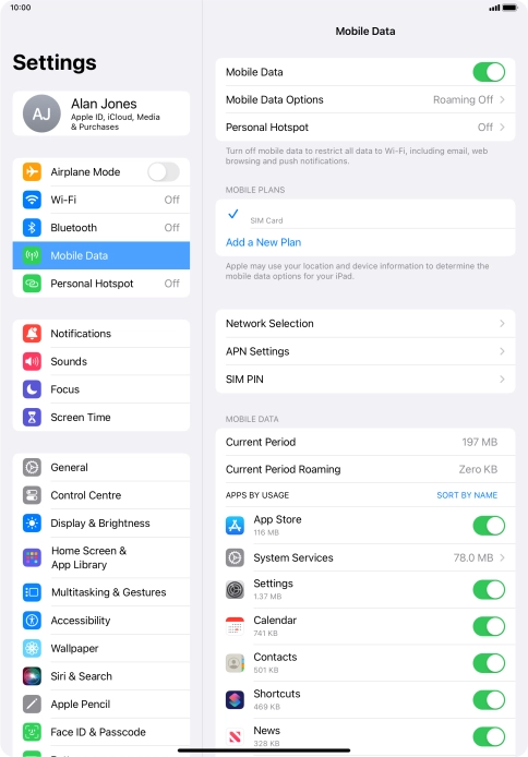 Press Mobile Data Options.